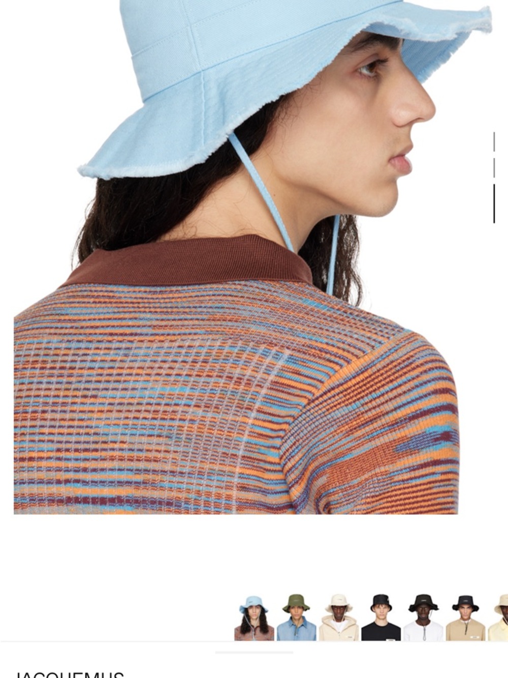 Jacquemus Pastel Blue Cotton Bucket Hat with Chin Tie